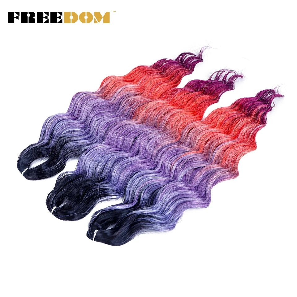 FREEDOM Synthetic Braiding Hair Extensions - 24" Deep Wavy Curly Ombre Rainbow Twist Crochet Hair