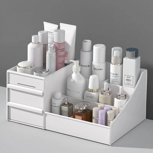 1PC White Makeup Storage Box - Plastic Drawer Organizer for Cosmetics & Skin Care