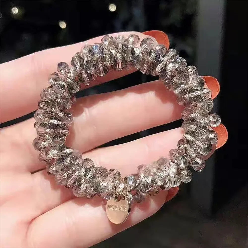 Crystal Pearls Hair Rope Handmade Elastic Beaded Ponytail Holder for Women & Girls Hair Accessories