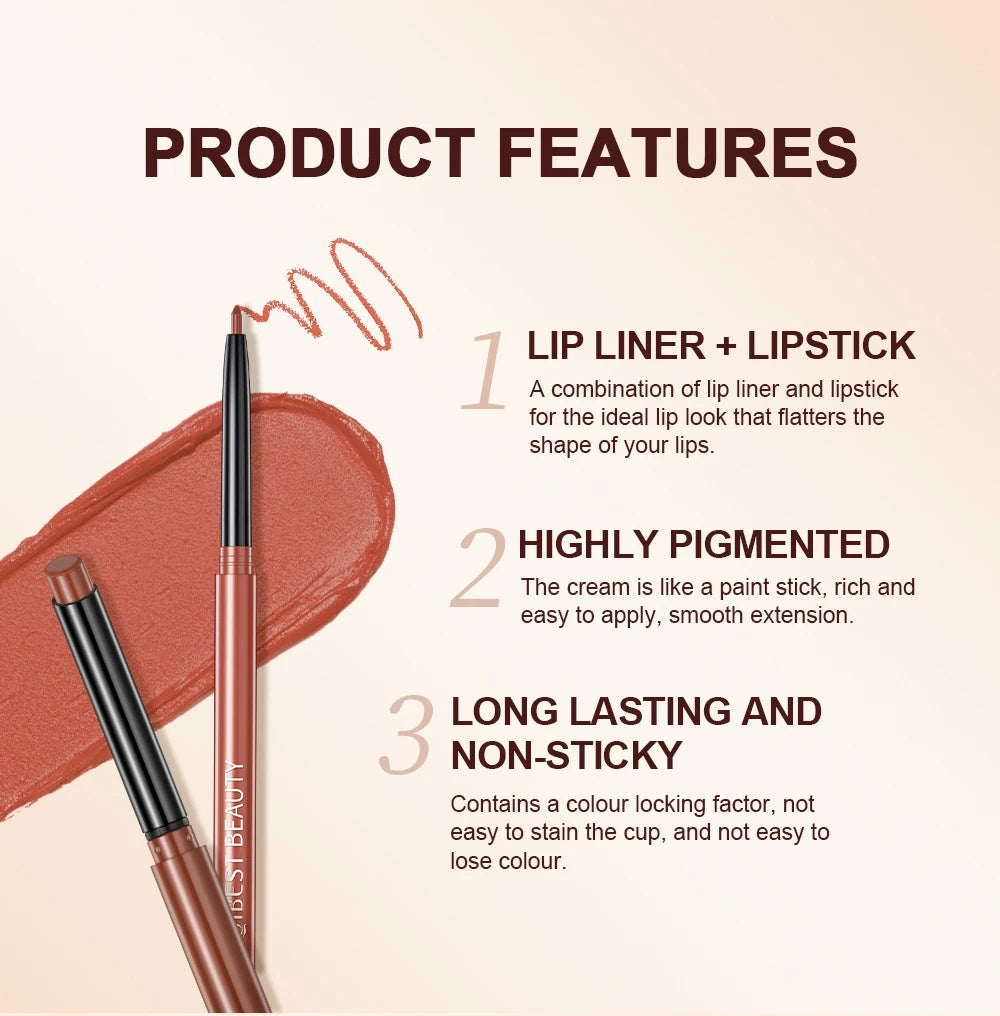QIBEST 2PC Matte Velvet Lipstick & Lipliner Set - Long Lasting Red Lip Contour Pencil
