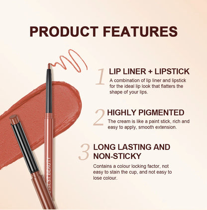 QIBEST 2PC Matte Velvet Lipstick & Lipliner Set - Long Lasting Red Lip Contour Pencil