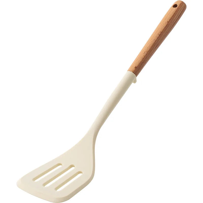 Silicone Spatula with Wooden Handle, Heat-Resistant Non-Stick Cooking Spoon for Kitchen