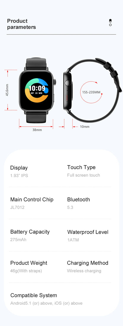 COLMI C8 Max Voice Calling Smart Watch, 1.93" HD Color Display, Health & Fitness Tracking for Men & Women
