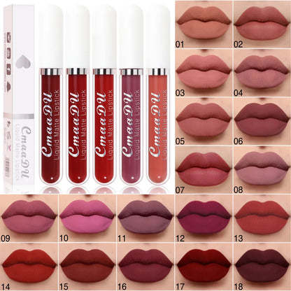 18-Color Long-Lasting Velvet Matte Liquid Lipstick Waterproof Non-Stick Cup