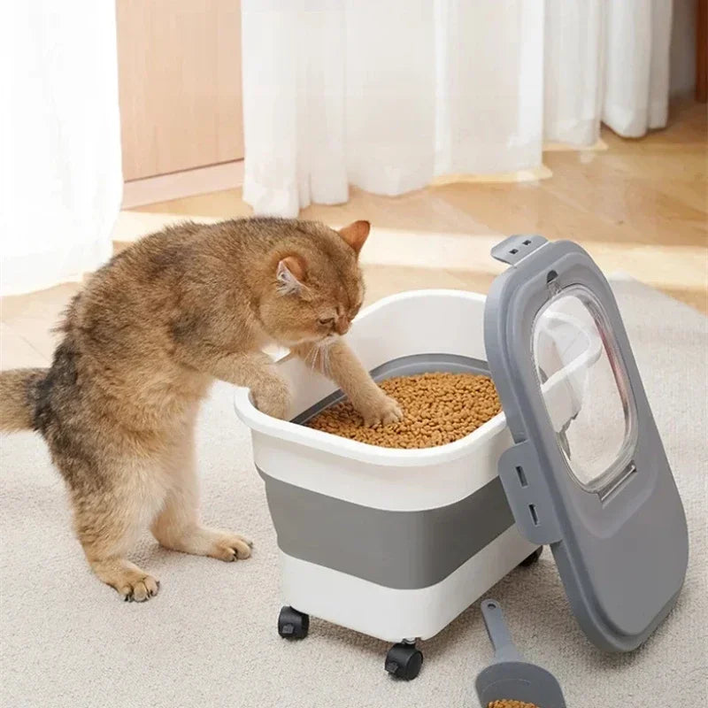 Foldable Dog Food Storage Bucket – Mildew-Proof & Moisture-Proof for Kitchen or Travel