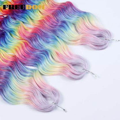 FREEDOM Synthetic Braiding Hair Extensions 24inch Loose Deep Wavy Ombre Brown Rainbow Twist