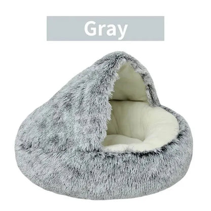 Plush Hooded Pet Bed – 2-in-1 Fluffy Sleeping Nest for Cats & Small Dogs