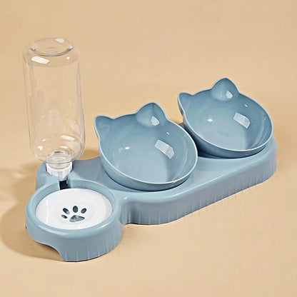 3-in-1 Tilted Pet Bowl Set with Water Feeder & Gravity Bottle for Neck Protection