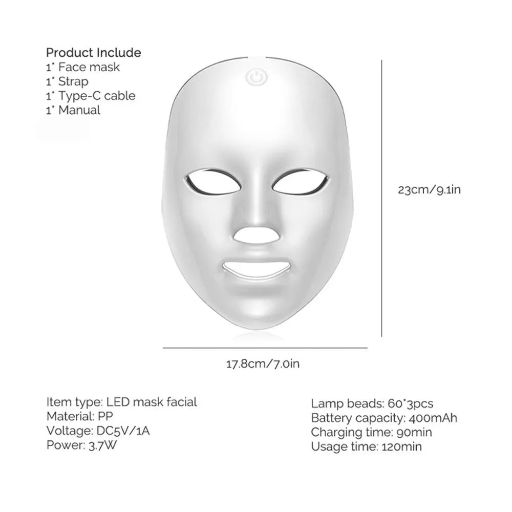 Wireless 7-Color LED Face Beauty Machine - Skin Tightening & Rejuvenation Facial & Neck Mask