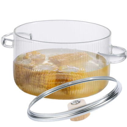 1.6L Glass Saucepan with Lid and Dual Handles, Heat Resistant Soup Pot