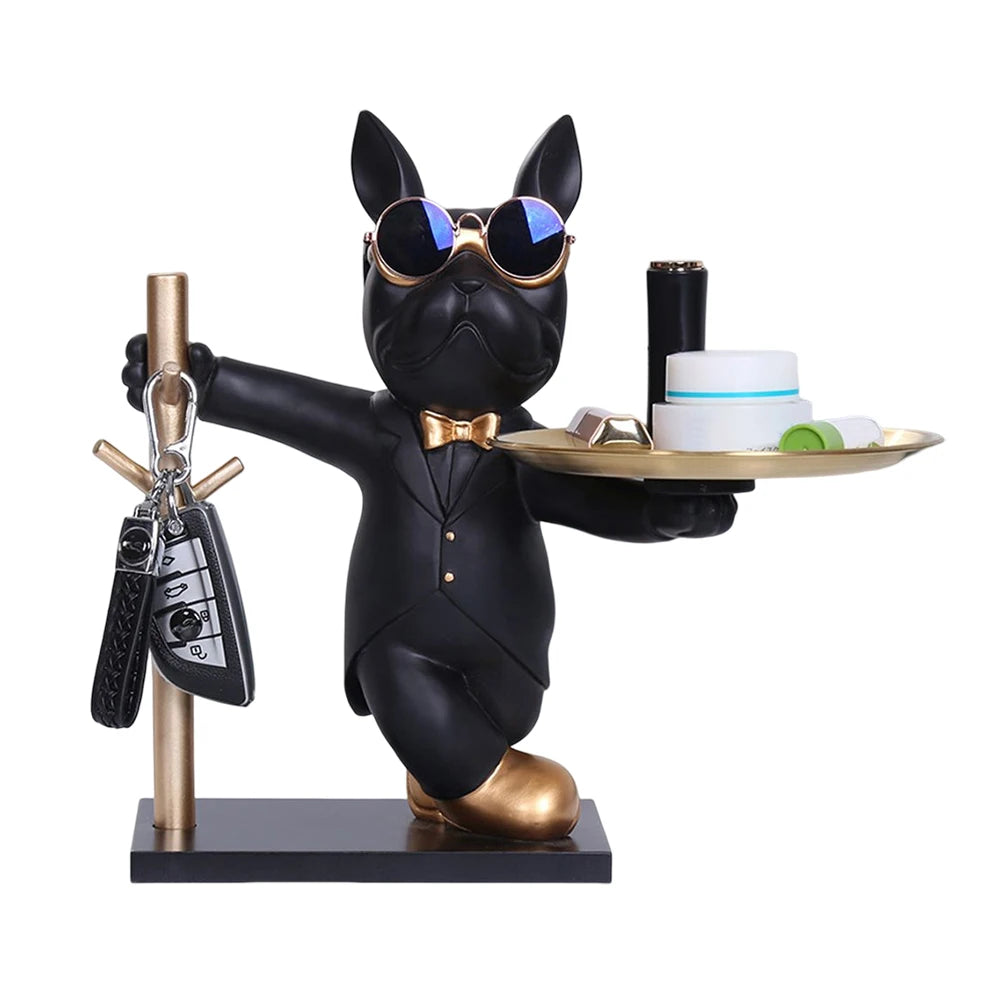 Bulldog Resin Sculpture with Tray - Cool Dog Ornament & Coin Piggy Bank for Table Decoration
