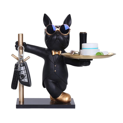 Bulldog Resin Sculpture with Tray - Cool Dog Ornament & Coin Piggy Bank for Table Decoration