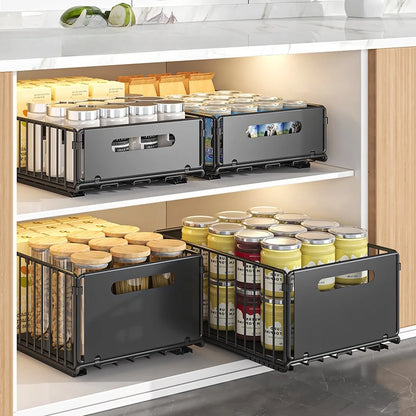 Non-Perforated Folding Cabinet with Pull-out Basket for Kitchen Sink & Snack Storage