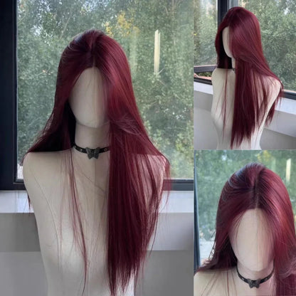 Red Long Straight Lace Front Wig for Women Heat Resistant Synthetic Cosplay & Daily Use