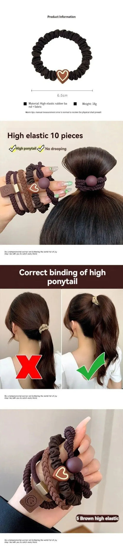 10PCS Leather Headbands - High Elasticity Ponytail Holders, Durable Rubber Bands for Women Hair Accessories
