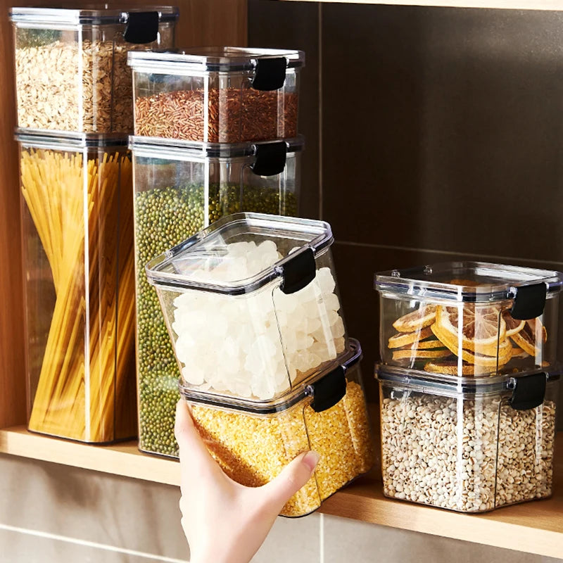 Sealed Plastic Storage Jars Set, Moisture-Proof Grain & Seasoning Organizer for Kitchen