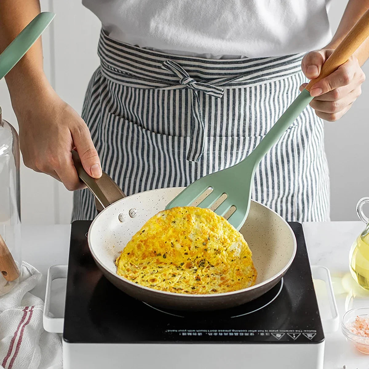 Silicone Spatula with Wooden Handle, Heat-Resistant Non-Stick Cooking Spoon for Kitchen
