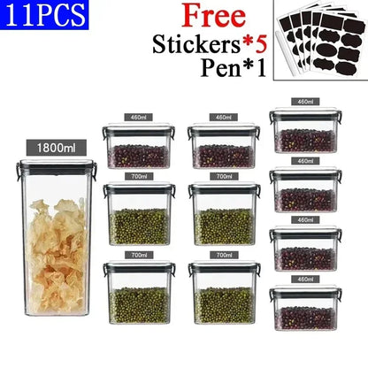 Stackable Plastic Food Storage Containers Set 460-1800ml for Grains, Tea & Snacks