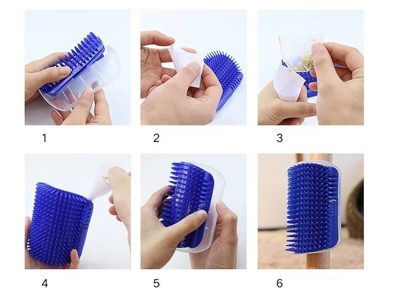 Cat Self-Groomer with Catnip Wall Corner Massage Comb Soft Face Rubs Pet Grooming Tool