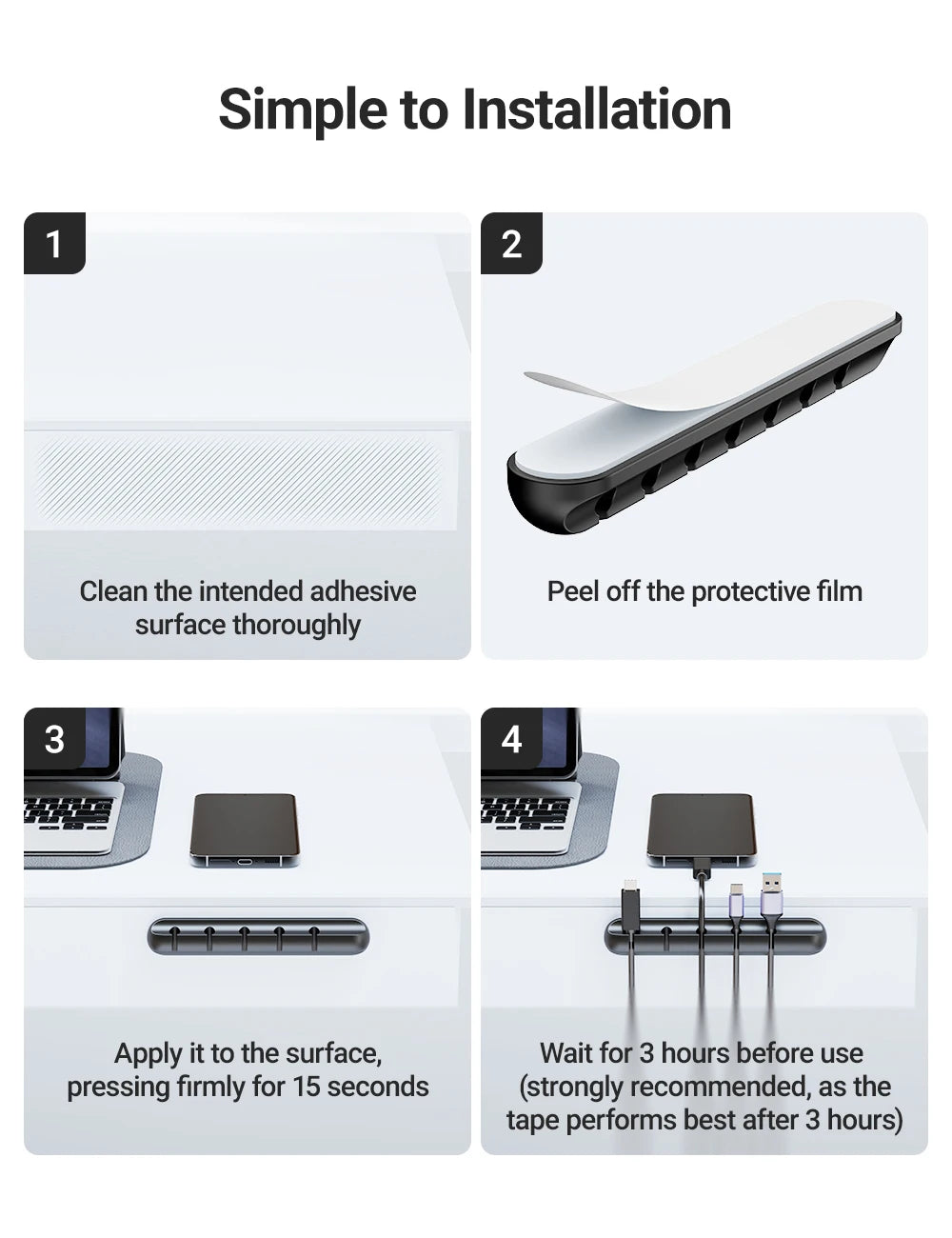 Adhesive Cable Holder Clips - Cord Management Organizer for Desktop, USB, Power, and Mouse Cables