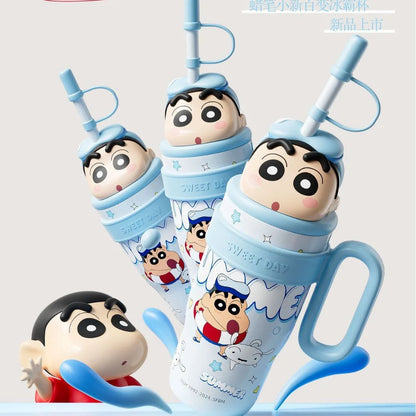 800ML Crayon Shin-Chan Stainless Steel Thermos Cup – Large Capacity with Handle & Straw for Kids
