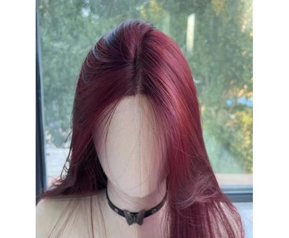 Red Long Straight Lace Front Wig for Women Heat Resistant Synthetic Cosplay & Daily Use