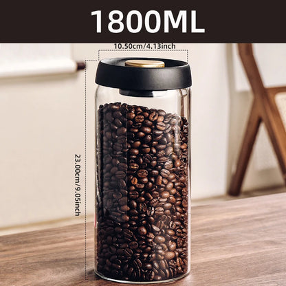 Vacuum Sealed Coffee Bean Storage Jar - Glass Food & Tea Fresh Storage Bottle for Kitchen