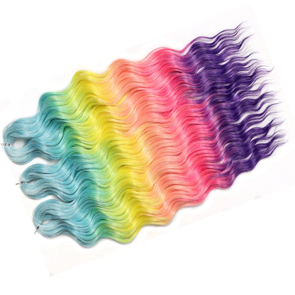 FREEDOM Synthetic Braiding Hair Extensions 24inch Loose Deep Wavy Ombre Brown Rainbow Twist