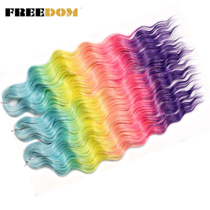 FREEDOM Synthetic Braiding Hair Extensions - 24" Deep Wavy Curly Ombre Rainbow Twist Crochet Hair