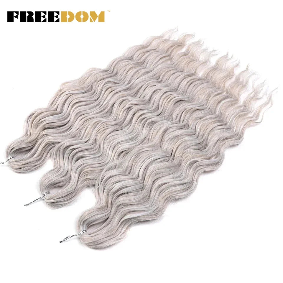 FREEDOM Synthetic Braiding Hair Extensions - 24" Deep Wavy Curly Ombre Rainbow Twist Crochet Hair