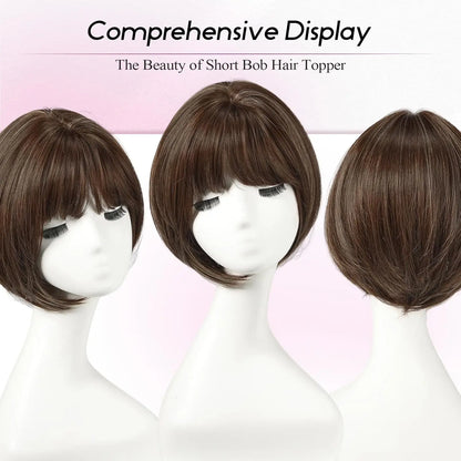 10" Synthetic Bob Hair Topper for Women with Large 7" × 7" Base for Thinning Hair