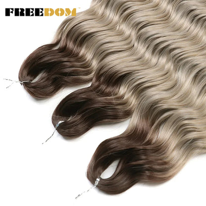 FREEDOM Synthetic Braiding Hair Extensions 24inch Loose Deep Wavy Ombre Brown Rainbow Twist