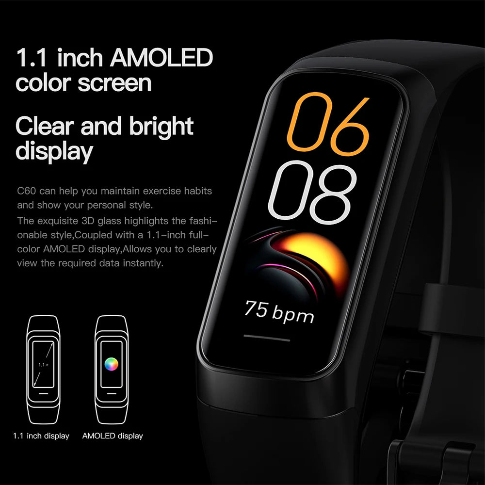 AMOLED Smartwatch with Body Temperature Monitor, Fitness Tracker, 3ATM Waterproof, for Men & Women, Compatible with IOS/Xiaomi