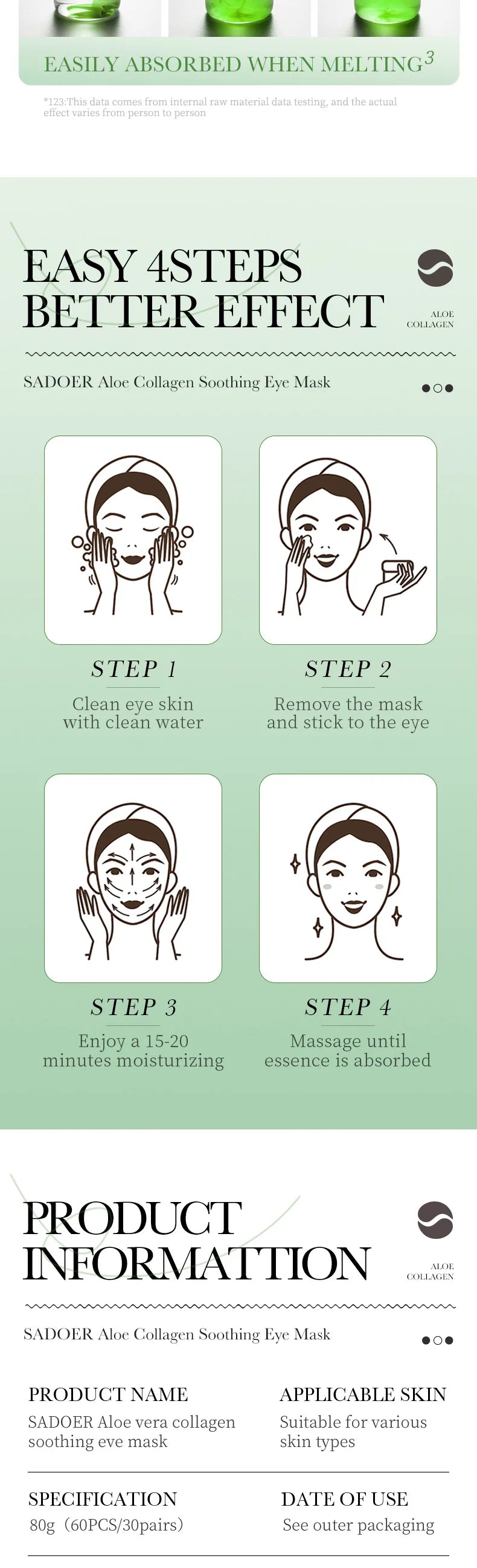 60PCS Aloe Vera Collagen Eye Masks - Anti-Dark Circles & Firming Eye Patches