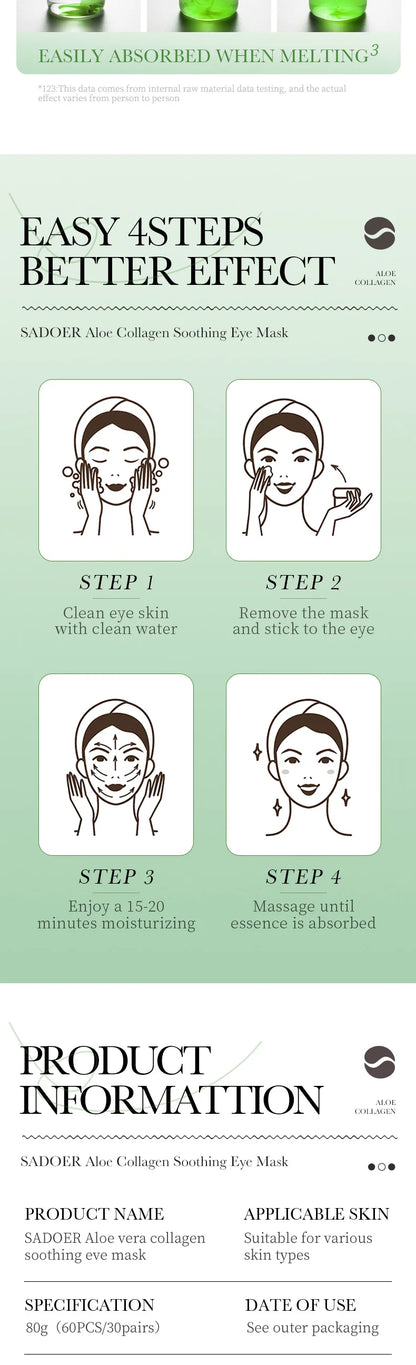 60PCS Aloe Vera Collagen Eye Masks - Anti-Dark Circles & Firming Eye Patches