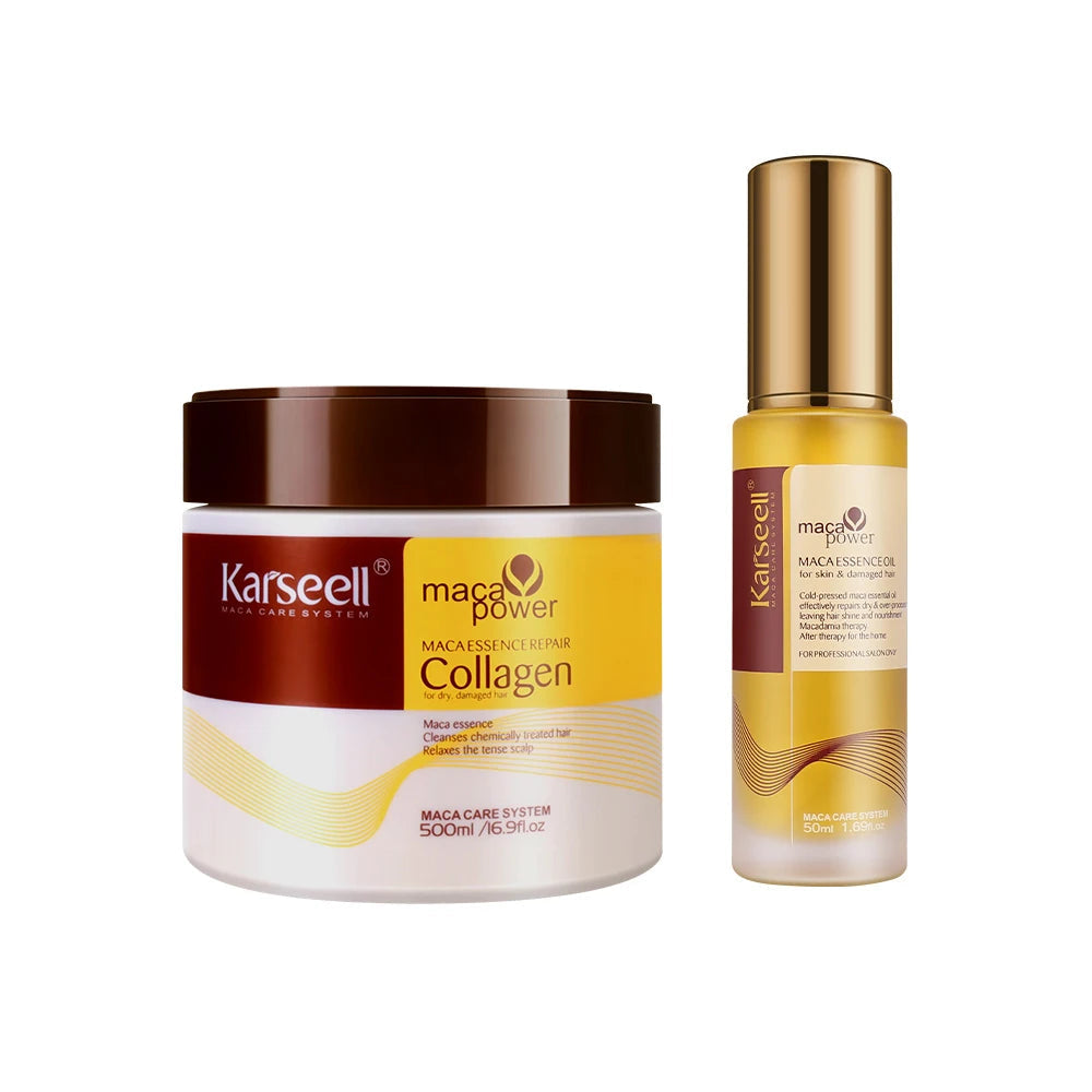 Karseell Collagen Hair Treatment & Argan Oil Hair Serum - Deep Repair Mask (500ml) & Serum (50ml) for Dry, Damaged Hair