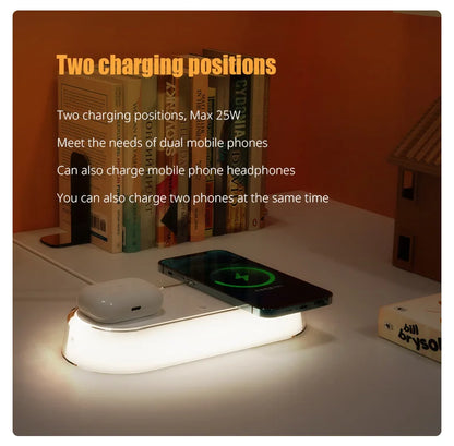 Wireless Charger Alarm Clock - 15W Fast Charging Dock with LED Light, Thermometer & Earphone Stand for iPhone & Samsung