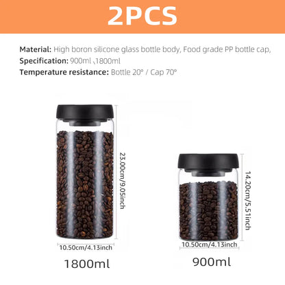 Vacuum Sealed Coffee Bean Storage Jar - Glass Food & Tea Fresh Storage Bottle for Kitchen