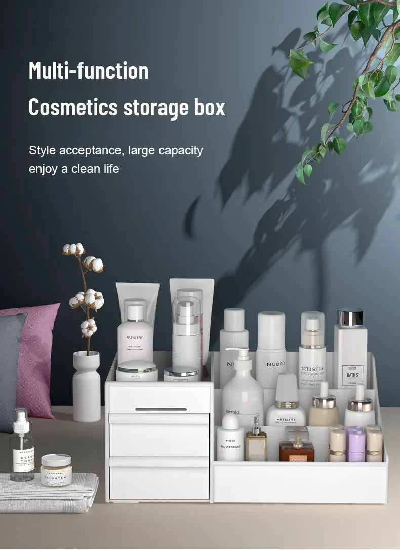 1PC White Makeup Storage Box - Plastic Drawer Organizer for Cosmetics & Skin Care