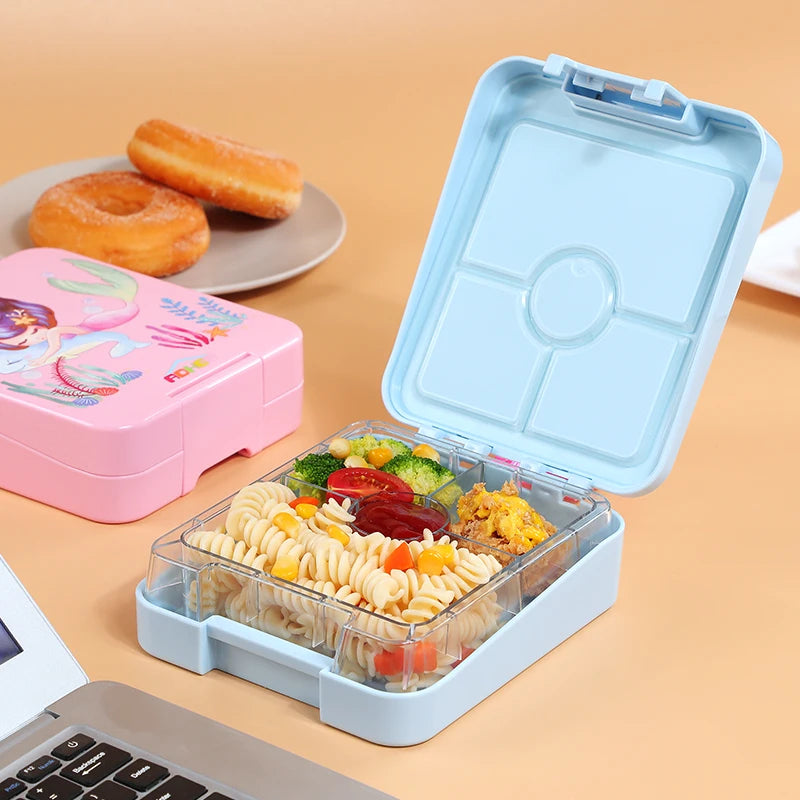 AOHEA Mermaid Bento Lunch Box for Kids, 4-Compartment Toddler Containers for School or Daycare