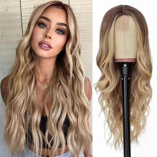 Synthetic Long Lace Ombre Blonde Wavy Wig 26 Inch for Women