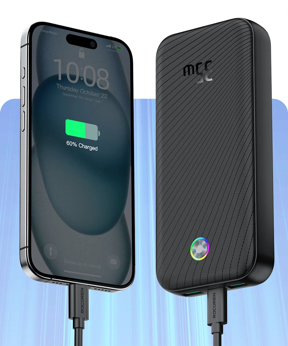 Rocoren 22.5W 20000mAh Power Bank, QC PD 3.0 35W Fast Charge Portable External Battery for iPhone 16, Xiaomi