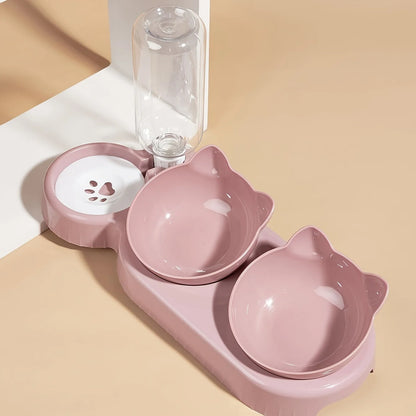 3-in-1 Tilted Pet Bowl Set with Water Feeder & Gravity Bottle for Neck Protection