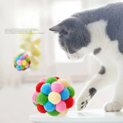 Cat Plush Ball Toy Set – Elastic Bell & Woolen Balls for Playing Cats