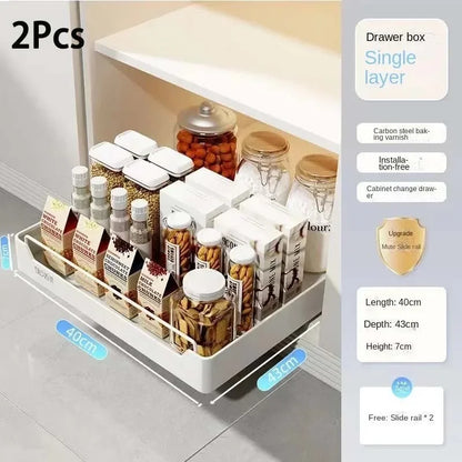 Pull Out Kitchen Storage Shelf with Slide Rails and Spice Organizer Rack