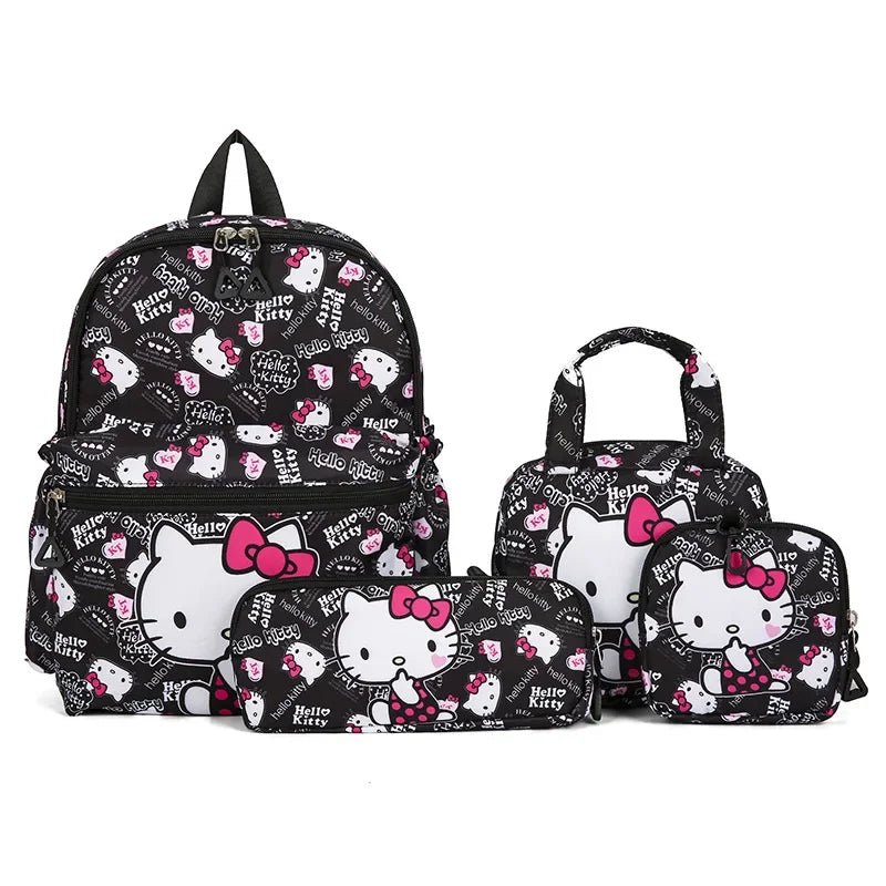4pcs Kuromi & Hello Kitty Sanrio School Bag Set with Backpack, Pencil Case, Shoulder Bag, Wallet