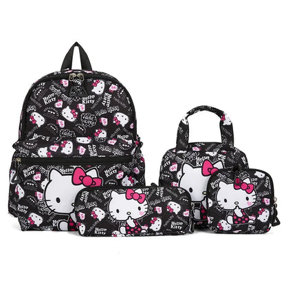 4pcs Kuromi & Hello Kitty Sanrio School Bag Set with Backpack, Pencil Case, Shoulder Bag, Wallet