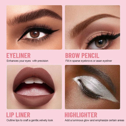 4-in-1 Multi-Functional Lip Liner, Eyeliner & Eyebrow Pencil Set - 4 Colors