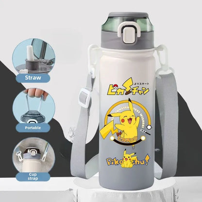 620ML Pikachu Stainless Steel Thermos Bottle – Anime Vacuum Flask with Rope and Large Capacity