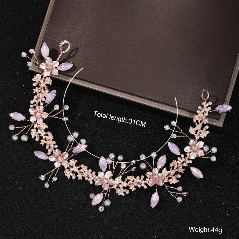 Bridal Hair Accessories - Crystal Pearl Rhinestone Tiara Headband with Leaf Design for Women
